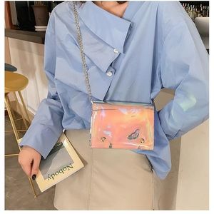 Clear, holographic stadium handbag. Transparent